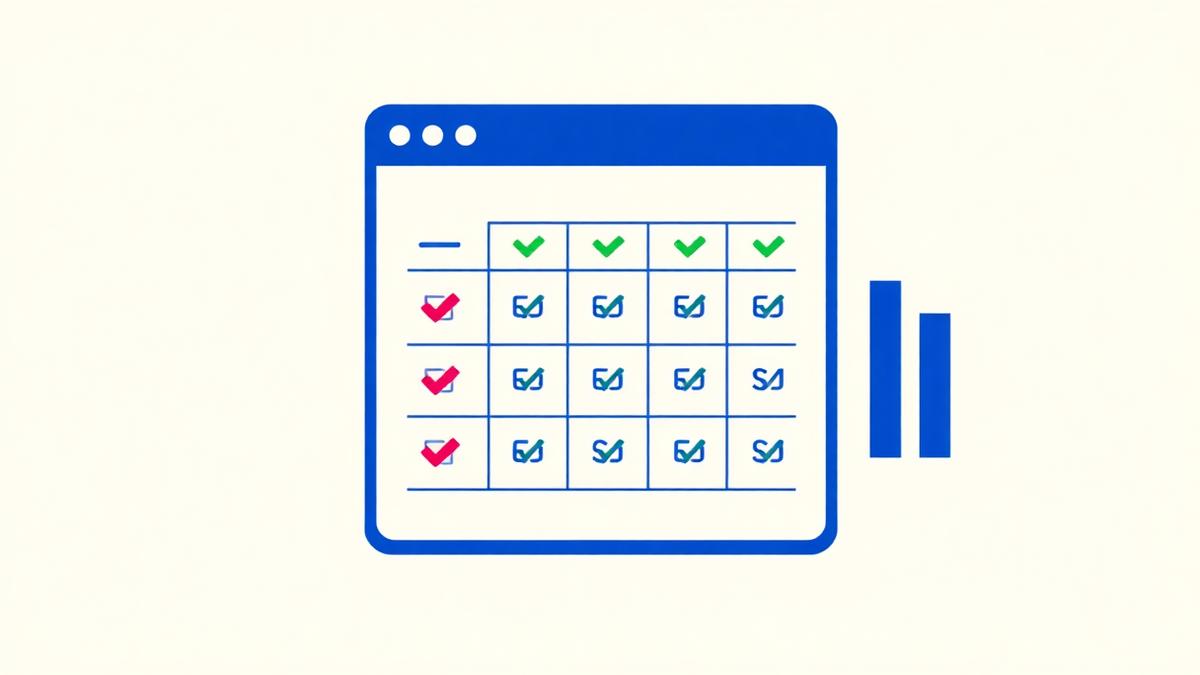 Matrice de comparaison de logiciels de prospection : grille de fonctions cochées et étiquette de prix